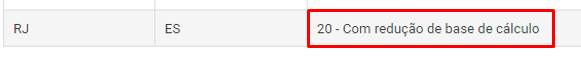 Configuração da redução de base no grupo de tributação