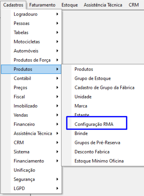 Tela de Configuração RMA