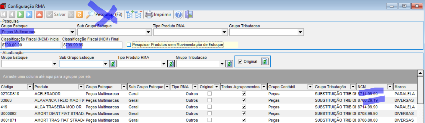 Pesquisa de itens por NCM