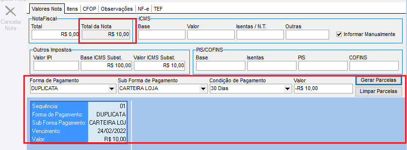 Forma de pagamento