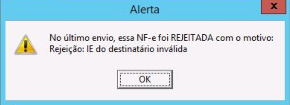 Mensagem sobre Inscrição Estadual ausente
