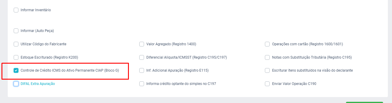Flag de controle do CIAP para o SPED EFD