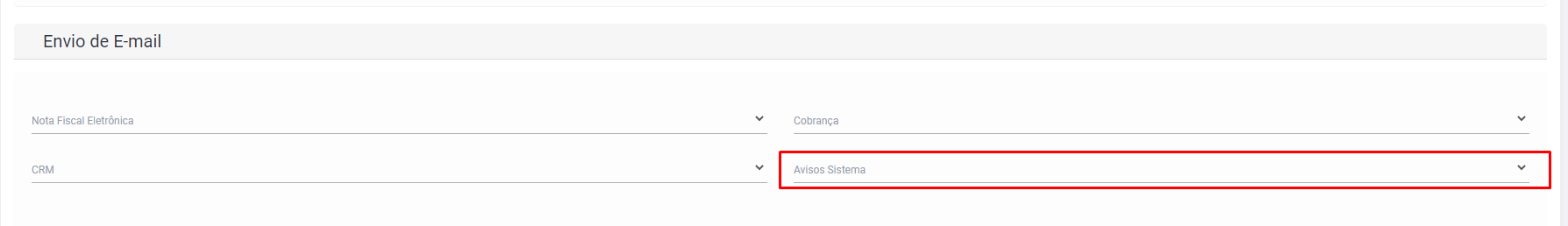 Seleção do e-mail de avisos no cadastro da empresa