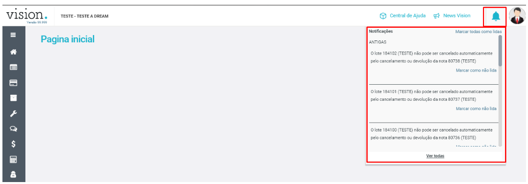Notificação na tela web do usuário